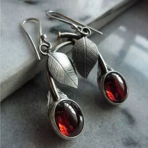 Red Sapphire Drop Earrings On 925 Sterling Silver